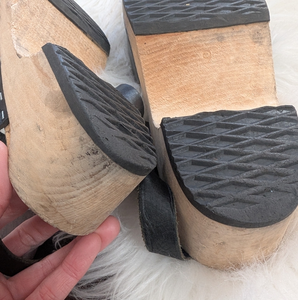 Swedish Hasbeens Mary Jane Clog Sandals in Black Leather Size 39 - Picture 7 of 8